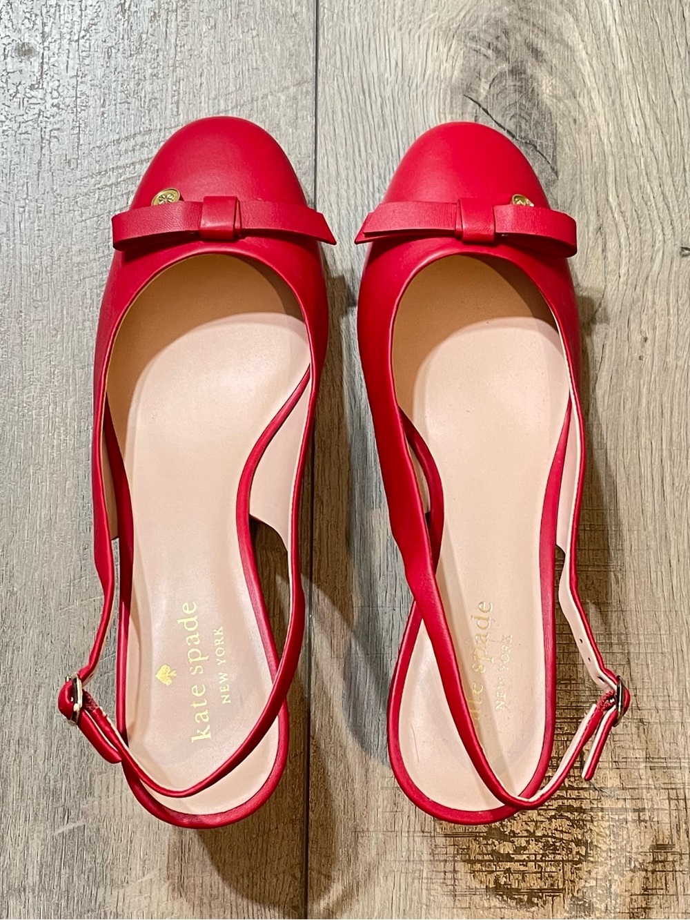 Kate Spade Red Leather Slingback Kitten Block Heels Pumps Bow Bachata